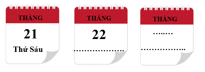 Bạn My xé 3 tờ lịch liền nhau và xếp theo thứ tự từ trái sang phải, viết tiếp vào chỗ chấm cho thích hợp. (ảnh 1)