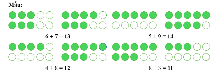 Tô màu vào các chấm tròn rồi viết kết quả phép tính (theo mẫu): (ảnh 2)