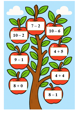 Khoanh vào quả táo ghi phép tính có kết quả bằng 8: (ảnh 1)