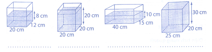Tính thể tích phần nước có trong mỗi bể thuỷ tinh sau dưới dạng số đo (ảnh 1)