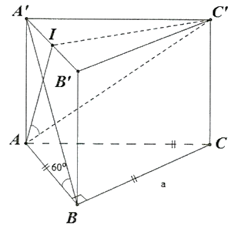 Cho hình lăng trụ đều ABC.A'B'C' có đáy cạnh a, góc giữa đường thẳng A'B và mặt phẳng ABC là 60 độ. Tính góc giữa đường thẳng C'A và mặt phẳng AA'B'B? (ảnh 1)