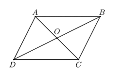 Cho hình bình hành \(ABCD\) có \(O\) là giao điểm của \(AC\) và \(BD.\) Chọn đáp án sai. (ảnh 1)