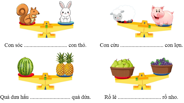 Điền từ “nặng hơn”, “nhẹ hơn” hoặc “nặng bằng” vào chỗ chấm: (ảnh 1)