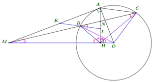 Cho đường tròn \(\left( O \right)\) và điểm \(M\) nằm ngoài \(\left( O \right)\), vẽ tiếp tuyến \(MA\) và cát tuyến (ảnh 1)