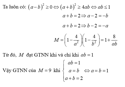Cho hai số dương \[a\],\[b\] có \[a + b = 2\]. (ảnh 1)