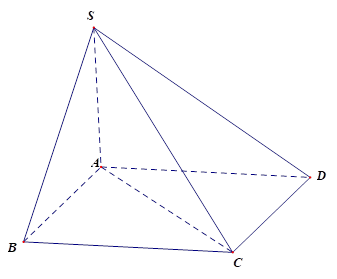 Cho hình chóp S.ABCD có đáy ABCD là hình vuông, cạnh bên SA vuông góc với đáy. Góc tạo bởi đường thẳng SC và mặt phẳng đáy là  (ảnh 1)