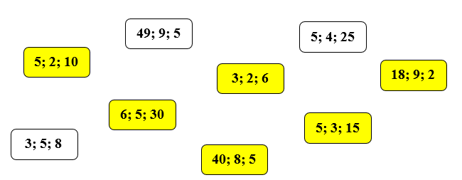 Tô màu vào nhóm ba số có thể lập thành phép nhân đúng: (ảnh 2)