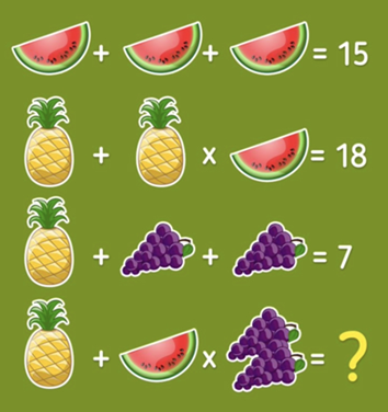 A math game with fruits

Description automatically generated