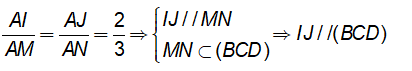 Cho tứ diện ABCD. Gọi M, N lần lượt là trung điểm của BD và BC (ảnh 1)