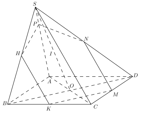 Cho hình chóp tứ giác S.ABCD có đáy ABCD là hình bình hành tâm O (ảnh 1)