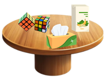 c) Trên bàn có mấy đồ vật dạng khối hộp chữ nhật 	A. 2	B. 3	 	C. 4	D. 5 (ảnh 1)