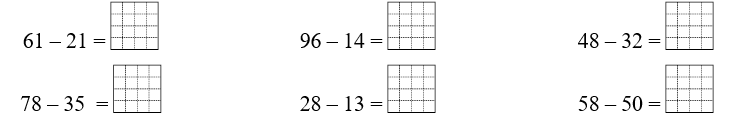 Tính phép tính. 61 – 21 = 1 78 – 35 = 1 (ảnh 1)