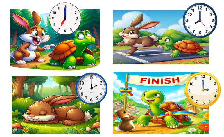 Quan sát tranh, viết tiếp vào chỗ trống cho thích hợp. Rùa và thỏ (ảnh 1)