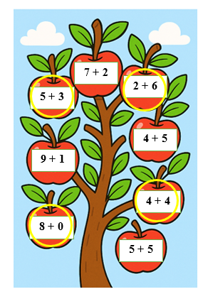 Khoanh vào quả táo ghi phép tính có kết quả bằng 8: (ảnh 2)