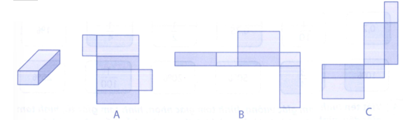 Khoanh vào chữ đặt dưới những hình gấp được thành hình hộp chữ nhật ở bên trái: (ảnh 1)