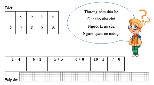 Em hãy giải ô chữ bằng cách thực hiện các phép tính tương ứng để tìm ra con vật mà bạn Bo nhắc đến. (ảnh 1)