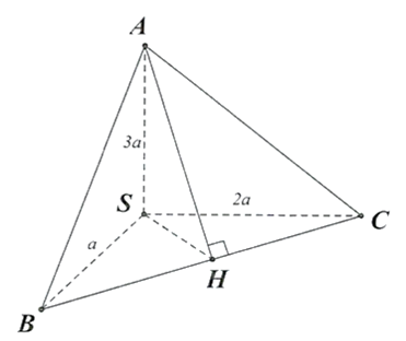 Cho tứ diện S.ABC trong đó SA,SB,SC vuông góc với nhau từng đôi một và SA = 3a,SB = a,SC = 2a. Tính khoảng cách từ A đến đường thẳng BC. (ảnh 1)