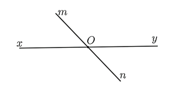 Cho hai đường thẳng \(xy\) và \(mn\) cắt nhau tại \(O.\) Có tất cả bao nhiêu góc bẹt được tạo thành? (ảnh 1)