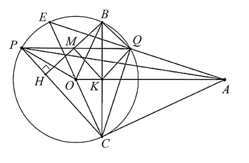 Từ điểm \(A\) nằm b&ecirc;n ngo&agrave;i đường tr&ograve;n \(\left( {O\,;R} \right)\), kẻ hai tiếp tuyến (ảnh 1)