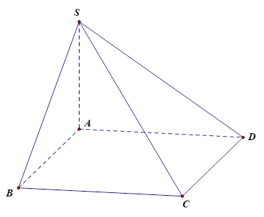 Cho hình chóp S.ABCD có đáy ABCD cạnh a, SA vuông góc với đáy và SA = a căn bậc hai của 3 . Góc giữa đường thẳng SD và mặt phẳng (ABCD) bằng (ảnh 1)