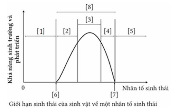 Hình bên mô tả giới hạn sinh thái của sinh vật về một nhân tố sinh thái, sinh vật phát triển tốt nhất trong khoảng số bao nhiêu? (ảnh 1)
