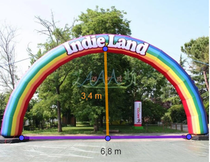 Một cái cổng cầu vồng hình bán nguyệt ở công viên rộng 6,8 m, cao 3,4 m như hình vẽ. Mặt đường dưới cổng được chia thành hai làn cho xe ra vào. (ảnh 1)