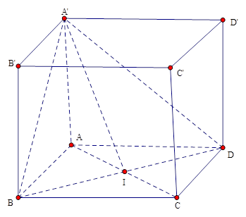 Cho hình lập phương ABCD.A'B'C'D' có cạnh bằng a. Giá trị sin của góc giữa hai mặt phẳng (BDA') và (ABCD) bằng (ảnh 1)