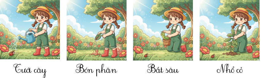 a) Kể tên các việc làm để chăm sóc cây cối dưới đây. (ảnh 2)