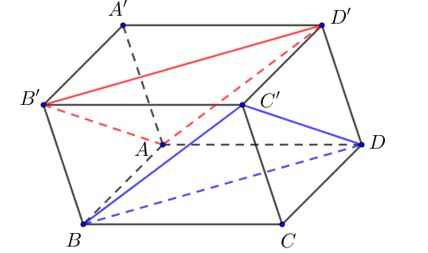 Cho hình hộp ABCD.A'B'C'D'. Mặt phẳng AB'D' song song với mặt phẳng nào trong các mặt phẳng sau đây (ảnh 1)