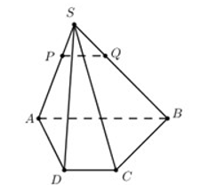 Cho hình chóp S.ABCD có đáy ABCD là hình thang, đáy lớn AB (ảnh 1)
