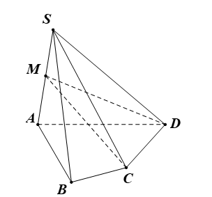 Cho hình chóp tứ giác S.ABCD với đáy ABCD có các cạnh đối diện không song song với nhau (ảnh 1)
