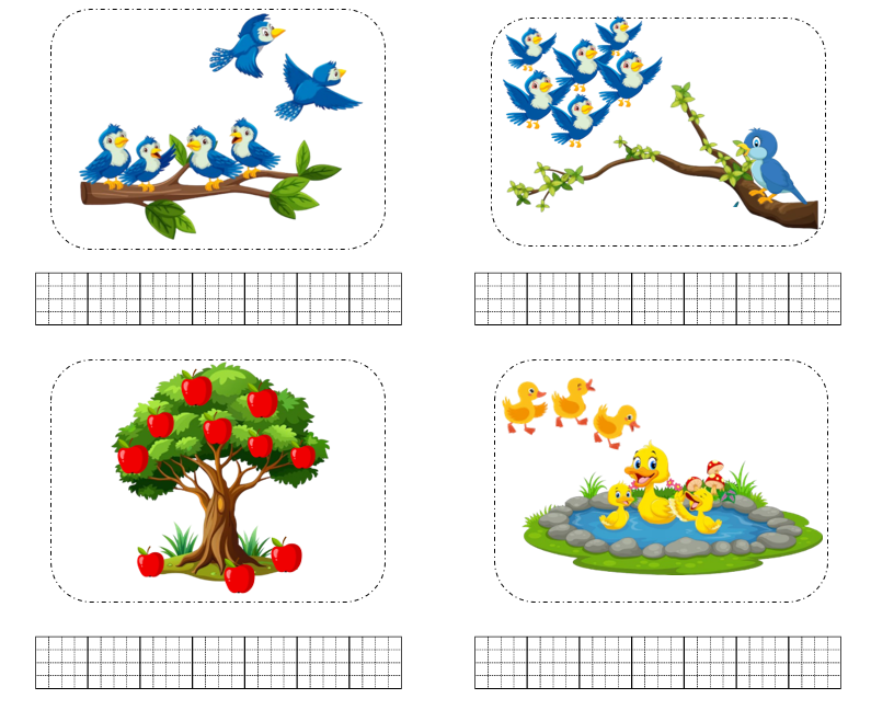 Quan sát bức tranh và viết phép tính thích hợp:  (ảnh 1)