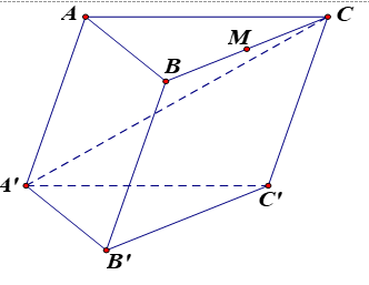 Cho hình lăng trụ ABC.A'B'C'. Gọi M là trung điểm của BC. Đường thẳng A'C song song với mặt phẳng nào sau đây (ảnh 1)
