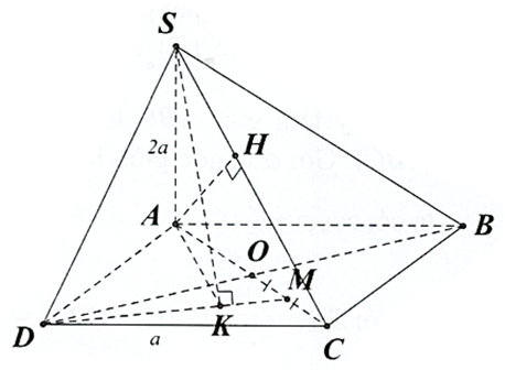 Cho hình chóp S.ABCD có SA vuông góc (ABCD),SA = 2a,ABCD là hình vuông cạnh bằng a. Gọi O là tâm của ABCD. Tính khoảng cách từ S đến DM với M là trung điểm OC. (ảnh 1)