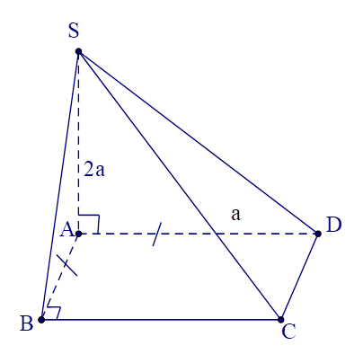 Cho một hình chóp S.ABCD có đáy ABCD là hình vuông cạnh a, cạnh bên SA vuông góc với đáy, SA = 2a, thể tích của khối chóp là V. Khẳng định nào sau đây đúng ? (ảnh 1)