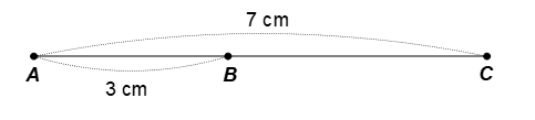 Cho ba điểm A,B,C thẳng hàng cùng , biết AB =3cm (ảnh 1)
