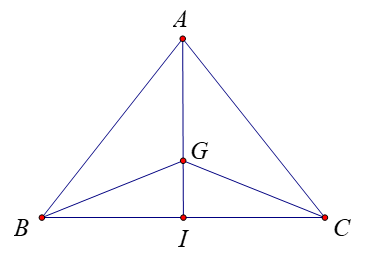 Cho tam giác ABC\) có \(G\) là trọng tâm, \(I\) là trung điểm \(BC\). Chọn đẳng thức đúng. (ảnh 1)