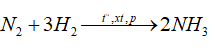 Sau khi phản ứng đạt trạng thái cân bằng, đưa nhiệt độ về nhiệt độ ban đầu thì áp suất trong bình bằng 0,9 lần áp suất đầu. Tính KC của phản ứng tổng hợp NH3? (ảnh 1)