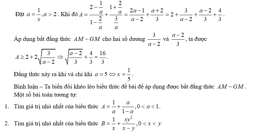 Cho số thực \(x\;\)thỏa mãn 0\( < x < 1}{2}\). Tìm giá trị nhỏ nhất của biểu thức (ảnh 1)