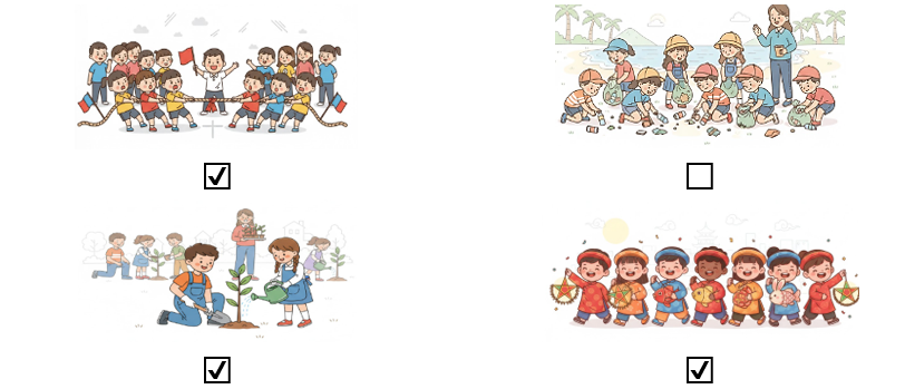 a) Đánh dấu ☑ vào những sự việc em đã được chứng kiến hoặc tham gia. (ảnh 2)