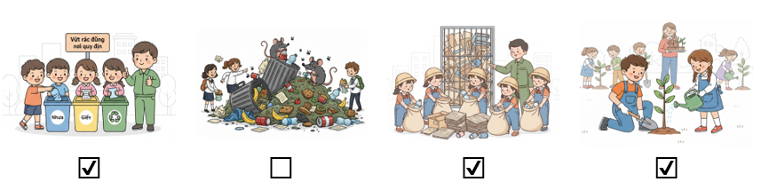 a) Đánh dấu ☑ vào những việc làm góp phần bảo vệ môi trường. (ảnh 2)