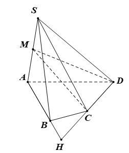 Cho hình chóp tứ giác S.ABCD với đáy ABCD có các cạnh đối diện không song song với nhau (ảnh 2)
