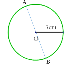 Vẽ đường tròn tâm O, bán kính 3 cm. Vẽ đoạn thẳng AB bằng 6 cm bên trong đường tròn. (ảnh 1)