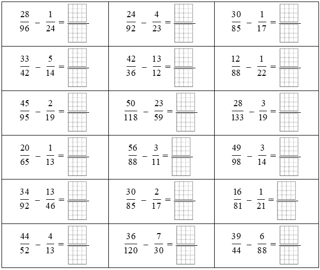 Phép trừ phân số 21/96 - 5/32 = (ảnh 2)
