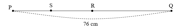 Đoạn thẳng PQ dài 76 cm. R là trung điểm của đoạn thẳng PQ, S là trung điểm của đoạn thẳng PR. Tính độ dài đoạn thẳng SQ. (ảnh 1)