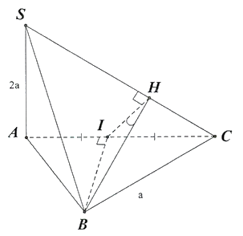 Cho h&igrave;nh ch&oacute;p S.ABC c&oacute; đ&aacute;y l&agrave; tam gi&aacute;c đều cạnh a,SA vu&ocirc;ng g&oacute;c (ABC) v&agrave; SA = 2a. T&iacute;nh g&oacute;c phẳng nhị diện [A,SC,B]? (ảnh 1)