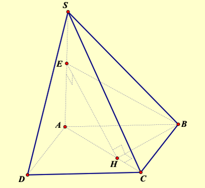 Cho hình chóp S.ABCD, đáy ABCD là hình chữ nhật với AB = 3,BC = 4 (ảnh 1)