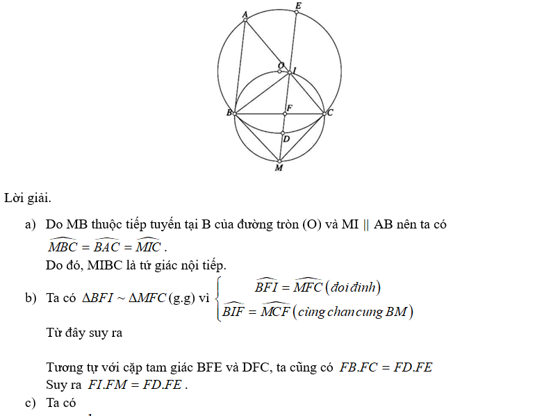 Cho tam giác ABC không có góc tù (AB < AC, BC < 2R) nội tiếp đường tròn (ảnh 1)