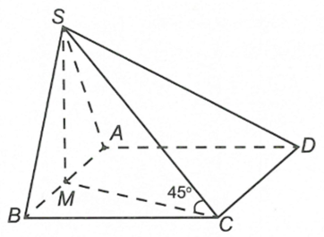  Cho hình chóp S.ABCD có đáy là hình chữ nhật, AB = a, AD = 2a. Tam giác SAB cân tại S và nằm trong mặt phẳng vuông góc với đáy. Góc giữa đường thẳng SC và mặt phẳng (ABCD) bằng 45 độ. Tính thể tích của khối chóp S.ABCD. (ảnh 1)