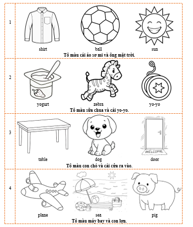 B. Color pictures with the same beginning letter. (Tô màu các hình có chữ cái đầu giống nhau.) (ảnh 3)
